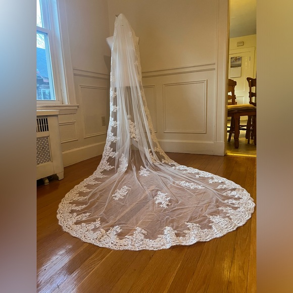 Stunning ivory lace cathedral bridal veil - Picture 2 of 9